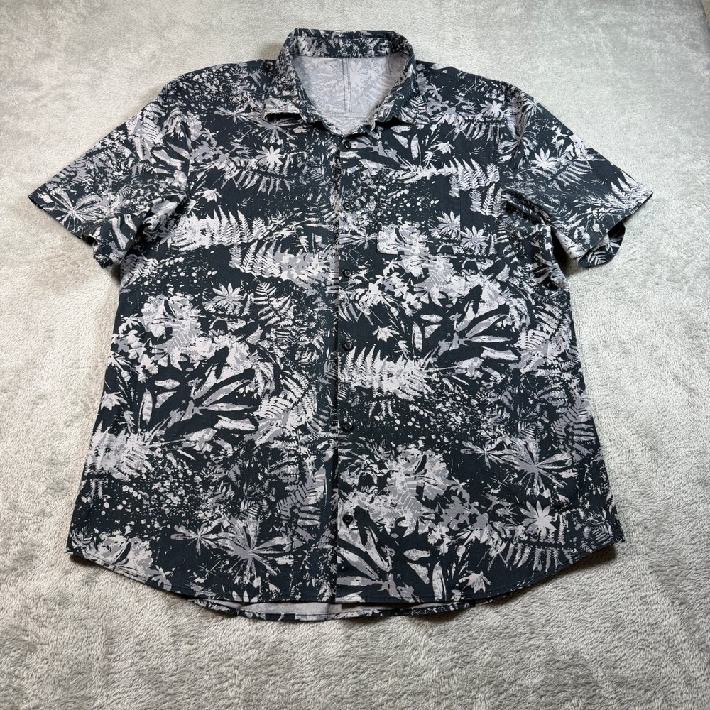 Lululemon All Town Button Down Shirt Mens XL Canopy Ice Grey Black Short Sleeve